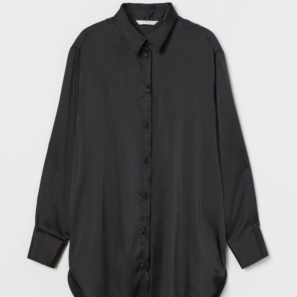 H&M Black Satin Shirt and Wide Leg Pants Set